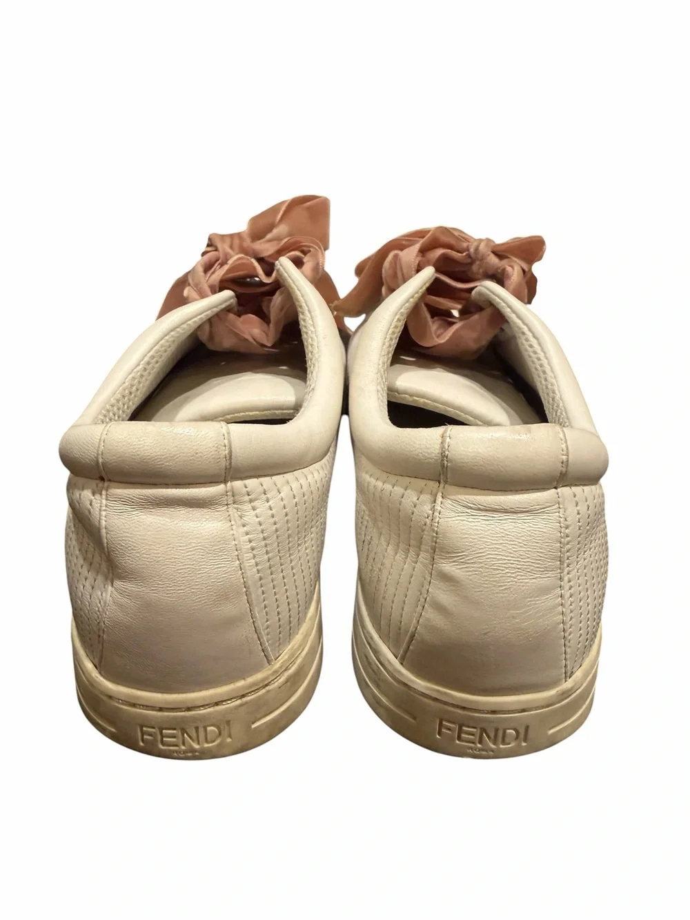 Fendi White Leather Logo Sneakers Pink Velvet Laces EU 37 Italy Balletcore